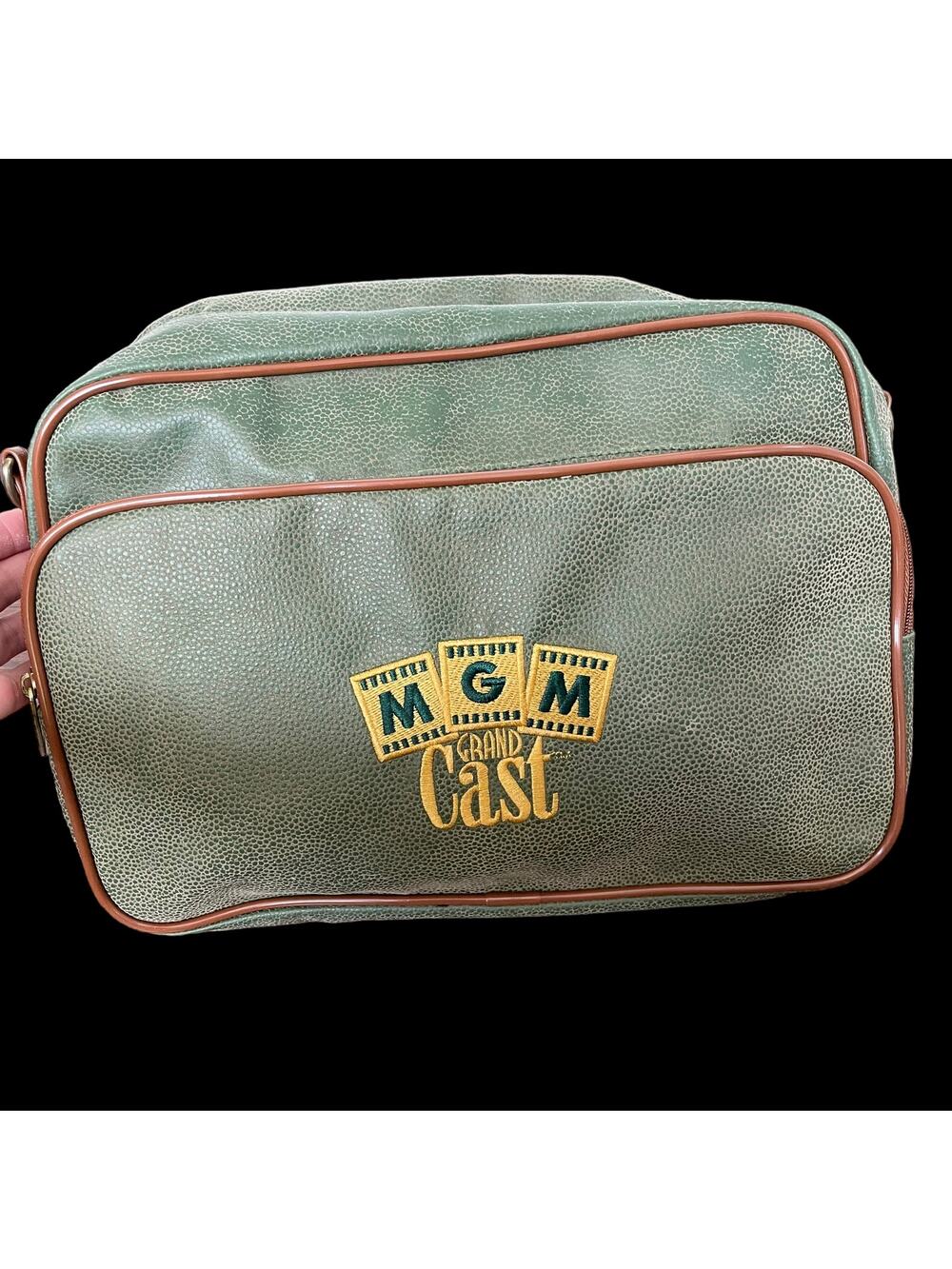 Vintage MGM Grand Cast Casino Toiletry Bag Hanging Travel Employee Luggage Green